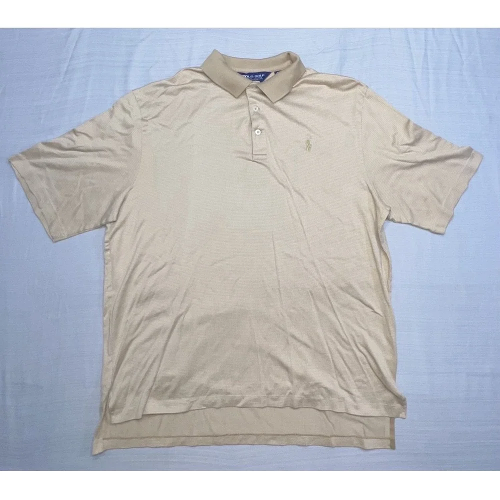 Polo Ralph Lauren Shirt Men Size XL Tan Gold Short Sleeve Classic Fit Logo Adult